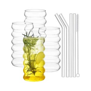 Juego de 4 vasos de vidrio ondulado con sorbete de 16 onzas
