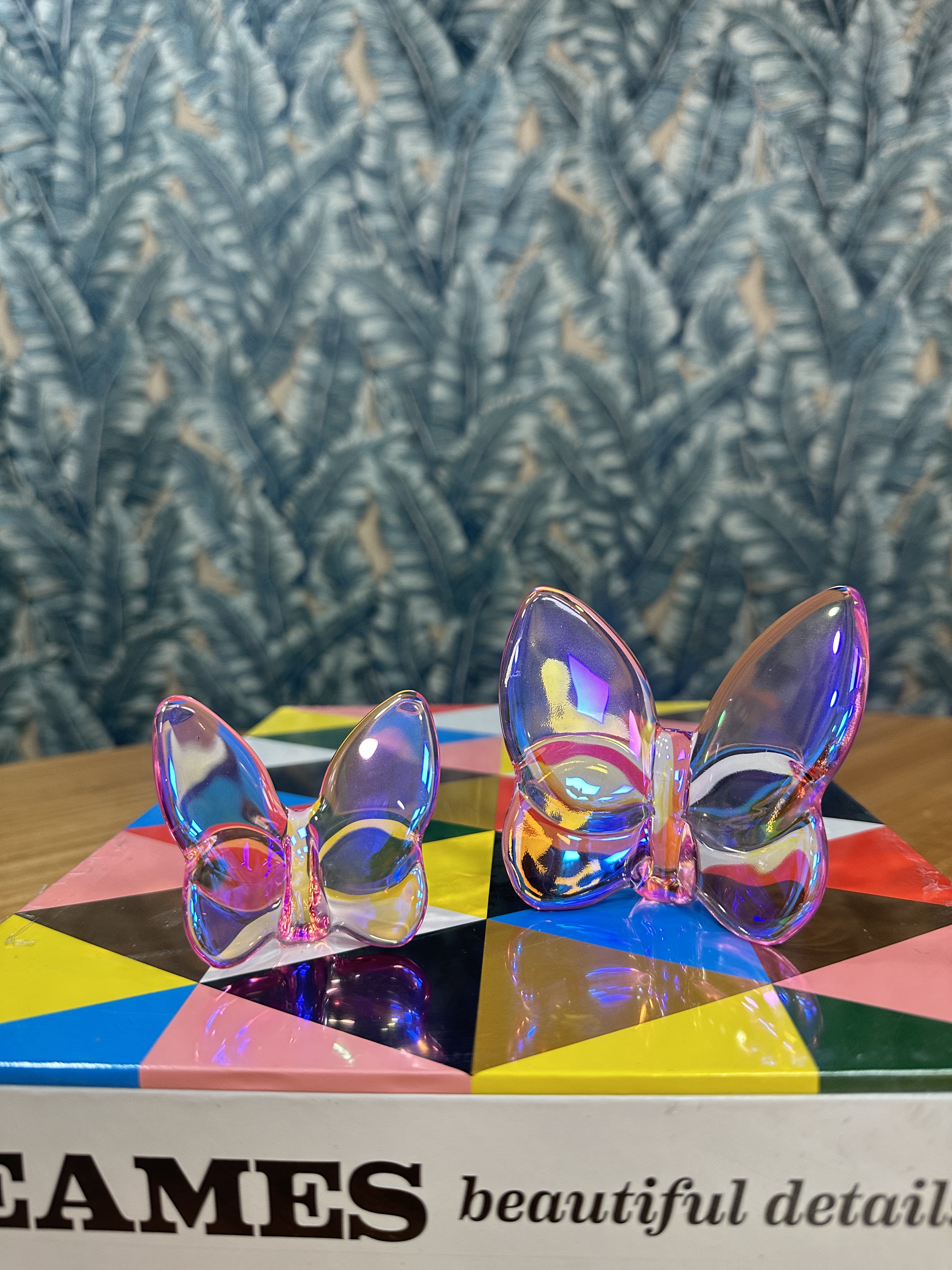 Juego de 2 figuras de mariposas de cristal